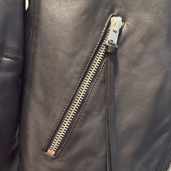 All Saints Dalby Slim Fit Leather Biker Jacket Womens UK 14, US 10, EU 42, black - Picture 4 of 8